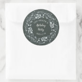 Sticker Rond Courbe fleurie de baies blanches d'hiver sur vert (Sac)