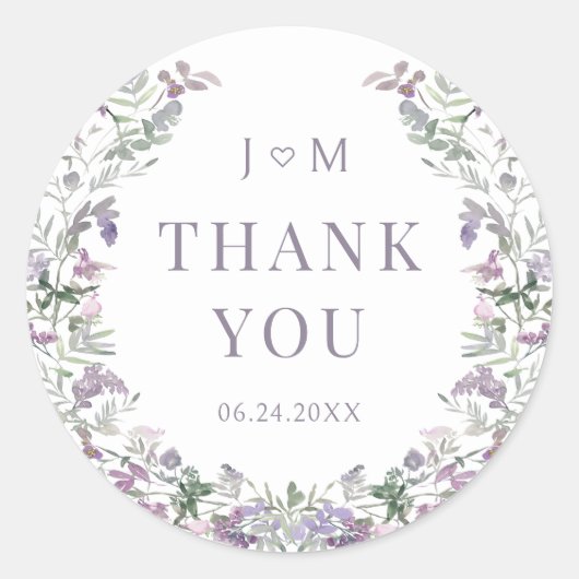Sticker Rond Courbe fleurie violette boho jardin mariage merci (Devant)