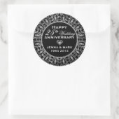 Sticker Rond Courbe Florale Noire Et Argent 25e Anniversaire (Sac)