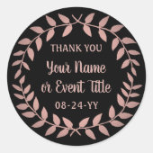 Sticker Rond Courbe Laurel simple Merci noir et rose (Devant)