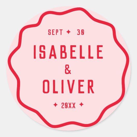 Sticker Rond Courbe Rétro Vague Gribouillis Rose Clair Rouge Gr (Devant)