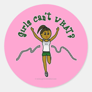 Sticker Rond Coureur de fille noire en Uniforme vert
