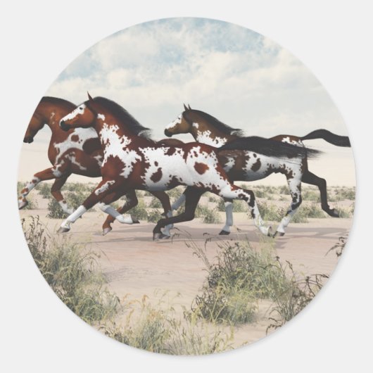 Sticker Rond Courez comme le vent - Galloping Paint Horses (Devant)
