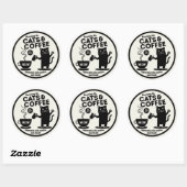 Sticker Rond Courir avec des chats et du café (Feuille)