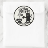 Sticker Rond Courir avec des chats et du café (Sac)