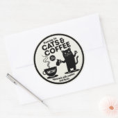 Sticker Rond Courir avec des chats et du café (Enveloppe)