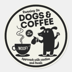 Sticker Rond Courir avec des chiens et du café