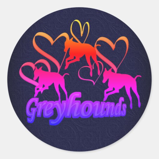 Sticker Rond Courir Greyhounds Coeurs Chien Arc-en-ciel (Devant)