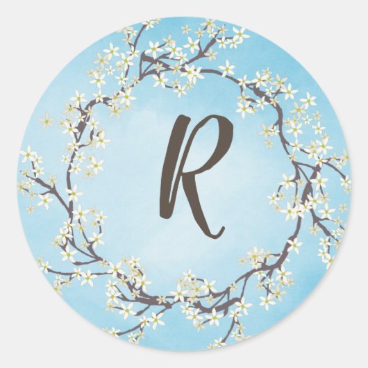 Sticker Rond couronne à brindilles florales avec monogramme (Devant)
