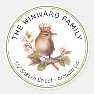 Sticker Rond Couronne aquarelle Adresse Oiseau de Printemps