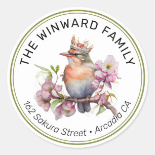 Sticker Rond Couronne aquarelle Oiseau de printemps Adresse
