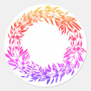 Sticker Rond Couronne aquarelle ronde. Rouge, orange, violet