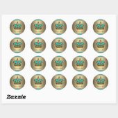 Sticker Rond Couronne bleu et or turquoise (Feuille)