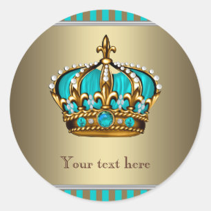 Sticker Rond Couronne bleu et or turquoise