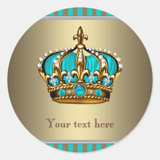 Sticker Rond Couronne bleu et or turquoise (Devant)