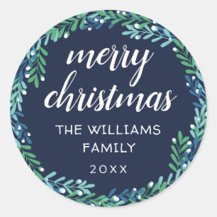 Sticker Rond Couronne bleue Joyeux Noël