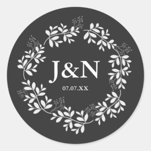 Sticker Rond Couronne botanique de feuilles blanches, cadeau de