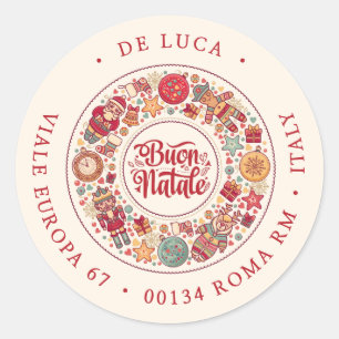 Sticker Rond Couronne Buon Natale Italien Rouge Adresse de Reto