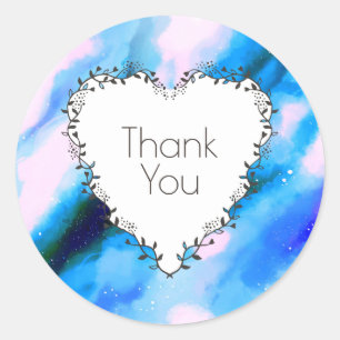 Sticker Rond Couronne Cardiaque Sur Merci Abstrait Bleu