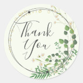 Sticker Rond Couronne carrée de feuillage vert clair Merci (Devant)