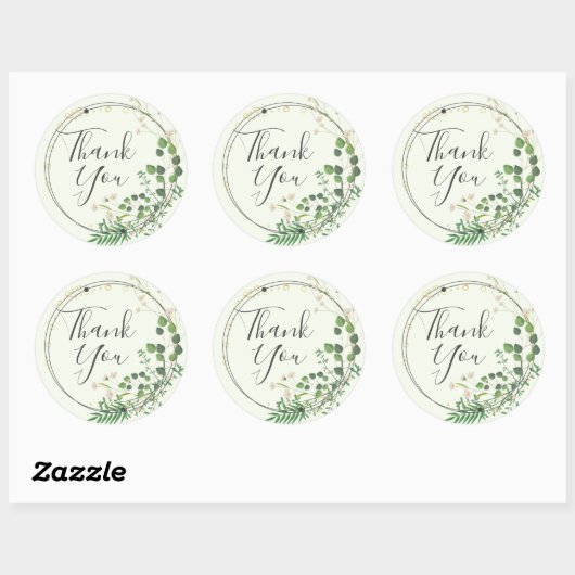 Sticker Rond Couronne carrée de verdure vert clair Merci (Feuille)