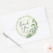 Sticker Rond Couronne carrée de verdure vert clair Merci (Enveloppe)