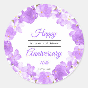 Sticker Rond Couronne d'anniversaire florale violette à l'aquar