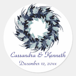 Sticker Rond "Couronne dans les tons de bleu" avec Mariage Date