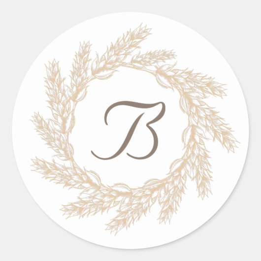 Sticker Rond Couronne de blé rustique de ferme | Monogramme (Devant)