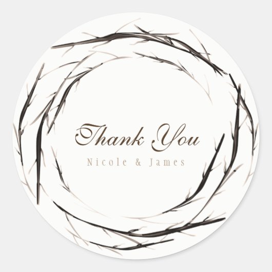 Sticker Rond Couronne de branches et brindilles rustiques, fave (Devant)