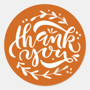 Sticker Rond Couronne de calligraphie moderne Merci Orange