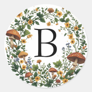 Sticker Rond Couronne de champignons floraux personnalisée avec