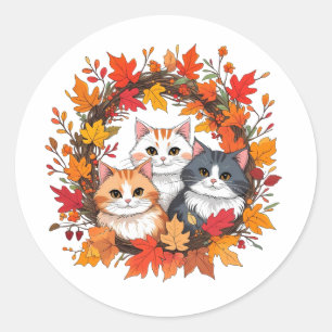 Sticker Rond couronne de chat d'automne