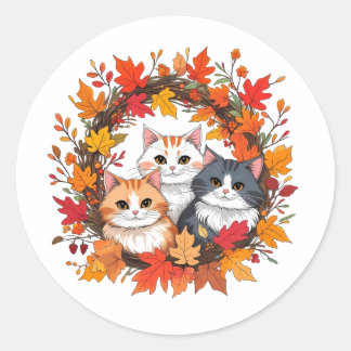 Sticker Rond couronne de chat d'automne
