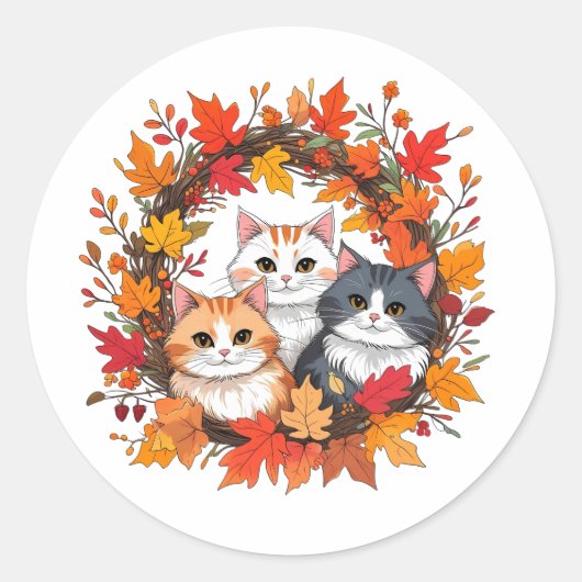 Sticker Rond couronne de chat d'automne (Devant)