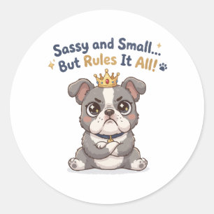 Sticker Rond Couronne de chien impertinent et petit