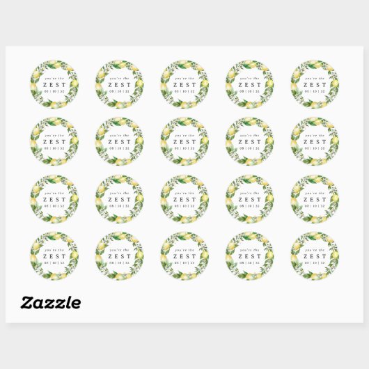 Sticker Rond Couronne de citron Vous êtes la Faveur de Mariage (Feuille)