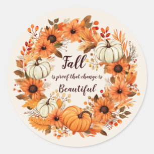 Sticker Rond Couronne de citrouille et tournesol de belle chute