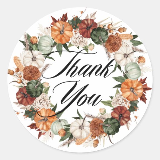 Sticker Rond Couronne de citrouilles Boho aquarelle Merci d'aut (Devant)