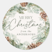 Sticker Rond Couronne de cône de pin aquarelle rustique (Devant)