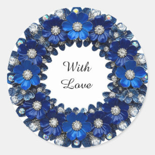Sticker Rond Couronne de diamants floraux bleus élégants