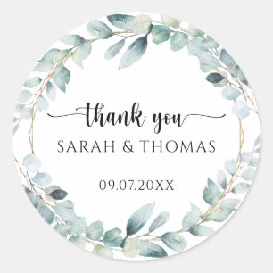 Sticker Rond Couronne de Eucalyptus Blanc Classique Mariage Rem