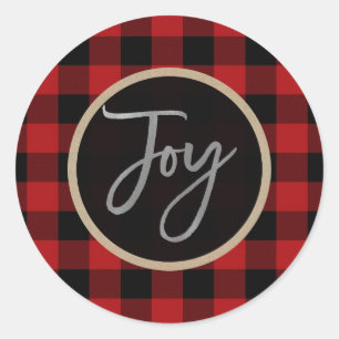 Sticker Rond Couronne de fête moderne argentée joie rouge plaid