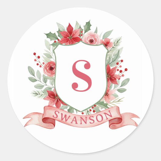 Sticker Rond Couronne de fêtes Grandmillennial | Monogramme de (Devant)