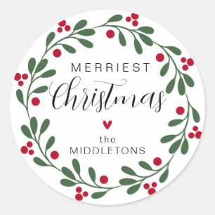 Sticker Rond Couronne de feuillage de Noël personnalisée