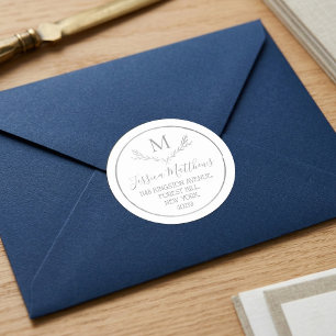 Sticker Rond Couronne de Feuille d'Argent Monogramme Personnali