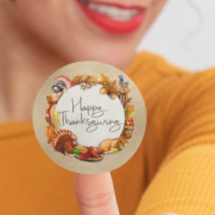 Sticker Rond Couronne de feuilles d'automne pour le jour de l'A