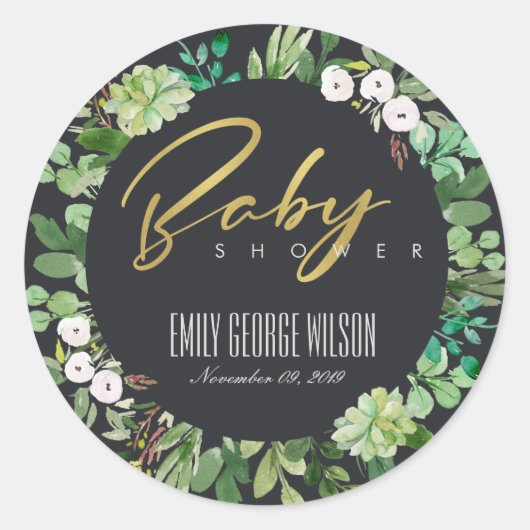 STICKER ROND COURONNE DE FEUILLES DE PLANTES SUCCULENTES AQUARE (Devant)