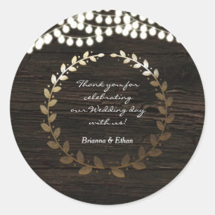 Sticker Rond Couronne de feuilles dorées et lumières en bois au