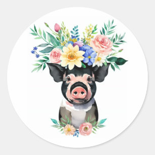 Sticker Rond Couronne de fleur de porc d'aquarelle